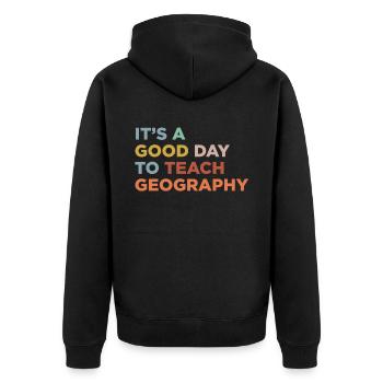 Geografielehrer Unterrichten - Unisex Premium Bio Zip Hoodie - Schwarz - Hinten - Nico (187cm)