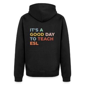 Teaching ESL teachers - Unisex Premium Organic Zip Hoodie - black - Back - Nico (187cm)