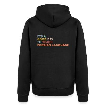 Enseigner des professeurs de langues étrangères - Veste à capuche bio Premium Unisexe - noir - Dos - Nico (187cm)