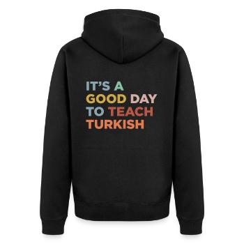 Türkisch Lehrer Unterrichten - Unisex Premium Bio Zip Hoodie - Schwarz - Hinten - Nico (187cm)