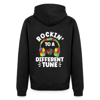 Rockin To A Differnt Tune - Unisex Premium Bio Zip Hoodie - Schwarz - Hinten - Nico (187cm)