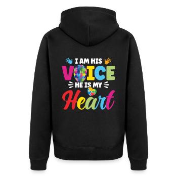 I Am His Voice He Is My Heart - Unisex Premium Bio Zip Hoodie - Schwarz - Hinten - Nico (187cm)