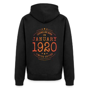 Anniversaire Janvier 1920 Edition Limitée Millésime - Veste à capuche bio Premium Unisexe - noir - Dos - Nico (187cm)