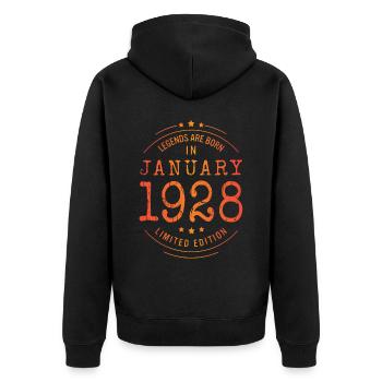 Geburtstag Januar 1928 Limited Edition Vintage - Unisex Premium Bio Zip Hoodie - Schwarz - Hinten - Nico (187cm)