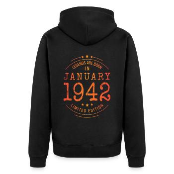 Anniversaire Janvier 1942 Edition Limitée Millésime - Veste à capuche bio Premium Unisexe - noir - Dos - Nico (187cm)