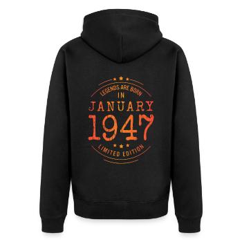 Birthday January 1947 Limited Edition Vintage - Unisex Premium Organic Zip Hoodie - black - Back - Nico (187cm)