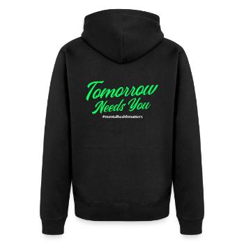 Tomorrow Needs You - Unisex Premium Bio Zip Hoodie - Schwarz - Hinten - Nico (187cm)