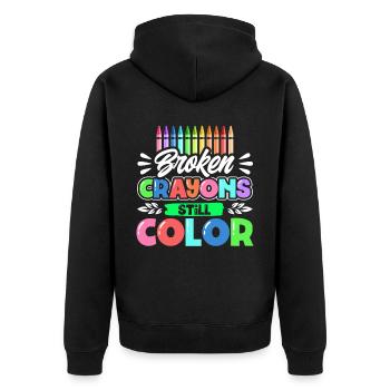 Broken Crayons Still Color - Unisex Premium Bio Zip Hoodie - Schwarz - Hinten - Nico (187cm)