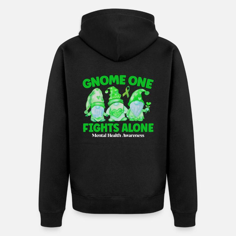 Gnome One Fights Alone - Unisex Premium Bio Zip Hoodie - Schwarz
