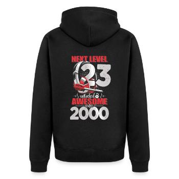 Level Unlocked 23 Years Old 2000 Headset Gaming - Unisex Premium Organic Zip Hoodie - black - Back - Nico (187cm)