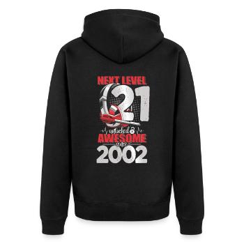 Level Unlocked 21 Years Old 2002 Headset Gaming - Unisex Premium Organic Zip Hoodie - black - Back - Nico (187cm)