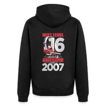 Level Unlocked 16 years old 2007 Headset Gaming - Unisex Premium Organic Zip Hoodie - black - Back - Nico (187cm)