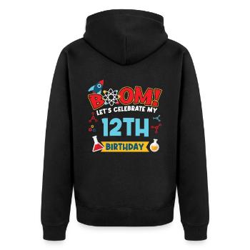 Boum Célébrons mon 12e anniversaire - Veste à capuche bio Premium Unisexe - noir - Dos - Nico (187cm)