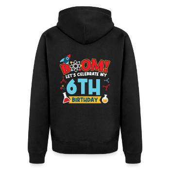 Boum Célébrons mon 6e anniversaire - Veste à capuche bio Premium Unisexe - noir - Dos - Nico (187cm)