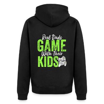 Funny Gamer Dad Son Daughter Tee - Video Gaming - Unisex Premium Organic Zip Hoodie - black - Back - Nico (187cm)