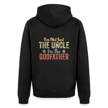 Ich bin nicht nur der Onkel Ich bin der Pate Vintage - Unisex Premium Bio Zip Hoodie - Schwarz - Hinten - Nico (187cm)