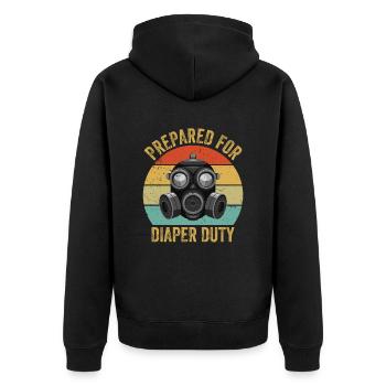 Funny Prepared For Diaper Duty Tee - Gag First - Unisex Premium Organic Zip Hoodie - black - Back - Nico (187cm)