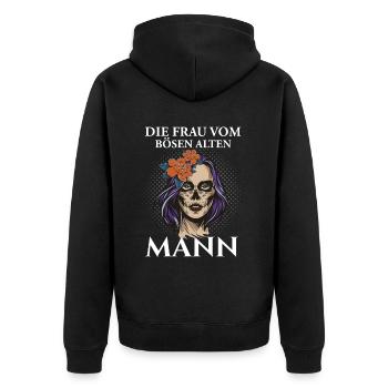 Die Frau vom bösen alten Mann - Unisex Premium Bio Zip Hoodie - Schwarz - Hinten - Nico (187cm)