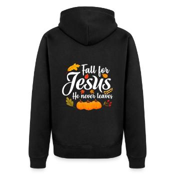 Fall for Jesus He Never Leaves Christian - Unisex Premium Organic Zip Hoodie - black - Back - Nico (187cm)