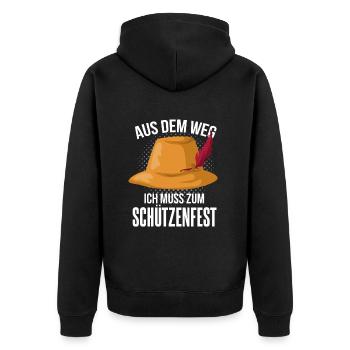 Aus dem Weg ich muss zum Schützenfest - Unisex Premium Bio Zip Hoodie - Schwarz - Hinten - Nico (187cm)