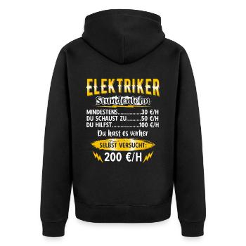 Elektriker Stundenlohn Stundensatz Lustig - Unisex Premium Bio Zip Hoodie - Schwarz - Hinten - Nico (187cm)