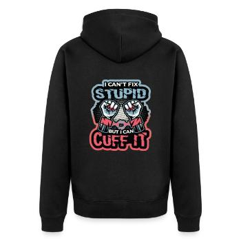 Ich Kann Dummheit Nicht Beheben - Unisex Premium Bio Zip Hoodie - Schwarz - Hinten - Nico (187cm)