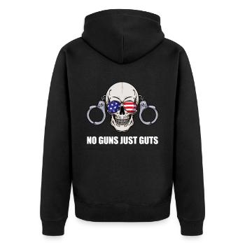 No Guns Just Guts Corrections Prison Gift - Unisex Premium Organic Zip Hoodie - black - Back - Nico (187cm)