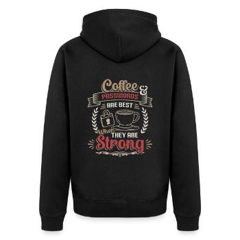 Coffee, password - Unisex Premium Organic Zip Hoodie - black - Back - Nico (187cm)
