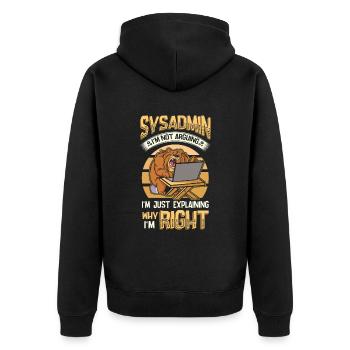 Sysadmin Ich Erkläre, Warum Ich Der Richtige bin - Unisex Premium Bio Zip Hoodie - Schwarz - Hinten - Nico (187cm)