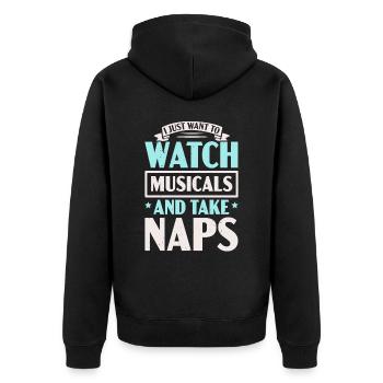 Ich möchte nur Musicals sehen und ein Nickerchen machen Musik - Unisex Premium Bio Zip Hoodie - Schwarz - Hinten - Nico (187cm)