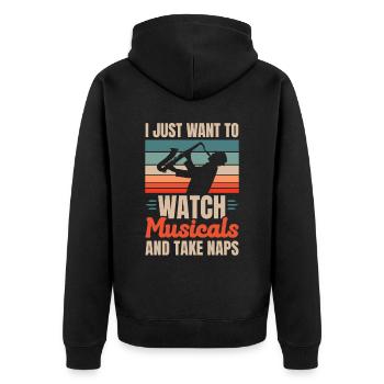 Ich möchte nur Musicals sehen und ein Nickerchen machen Musik - Unisex Premium Bio Zip Hoodie - Schwarz - Hinten - Nico (187cm)