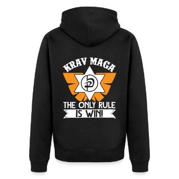 Krav Maga Apparel Israeli Self - Unisex Premium Bio Zip Hoodie - Schwarz - Hinten - Nico (187cm)