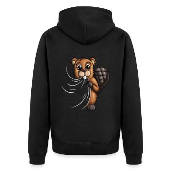 Biberdamm Biber Fan Biber knappert dein Shirt an - Unisex Premium Bio Zip Hoodie - Schwarz - Hinten - Nico (187cm)