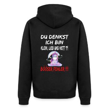 Du Denkst Ich Bin Klein Lieb Und Nett Böser Fehler - Unisex Premium Bio Zip Hoodie - Schwarz - Hinten - Nico (187cm)