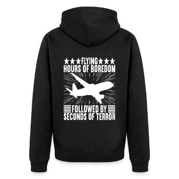 Pilot Flugzeug - Unisex Premium Bio Zip Hoodie - Schwarz - Hinten - Nico (187cm)