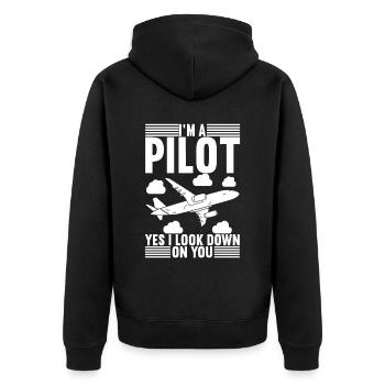 Pilot Flugzeug - Unisex Premium Bio Zip Hoodie - Schwarz - Hinten - Nico (187cm)