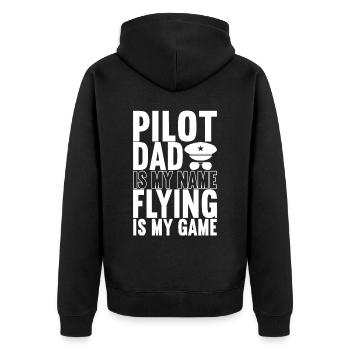 Pilot Flugzeug - Unisex Premium Bio Zip Hoodie - Schwarz - Hinten - Nico (187cm)