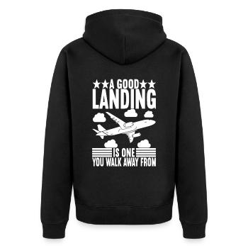 Pilot Flugzeug - Unisex Premium Bio Zip Hoodie - Schwarz - Hinten - Nico (187cm)