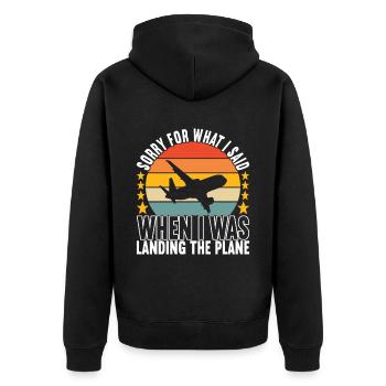 Pilot Flugzeug - Unisex Premium Bio Zip Hoodie - Schwarz - Hinten - Nico (187cm)