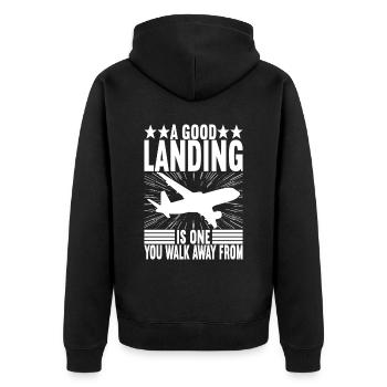 Pilot Flugzeug - Unisex Premium Bio Zip Hoodie - Schwarz - Hinten - Nico (187cm)