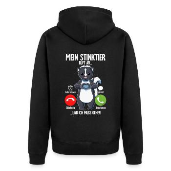Mein Stinktier Ruft An - Unisex Premium Bio Zip Hoodie - Schwarz - Hinten - Nico (187cm)
