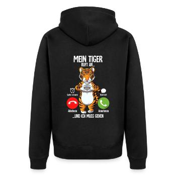 Mein Tiger Ruft An - Unisex Premium Bio Zip Hoodie - Schwarz - Hinten - Nico (187cm)