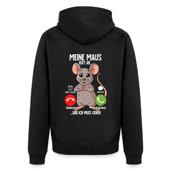 Mein Maus Ruft An - Unisex Premium Bio Zip Hoodie - Schwarz - Hinten - Nico (187cm)
