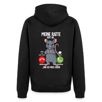 Mein Ratte Ruft An - Unisex Premium Bio Zip Hoodie - Schwarz - Hinten - Nico (187cm)