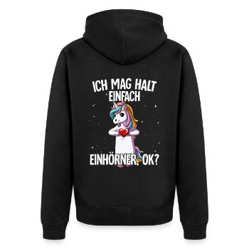 Ich mag halt einfach Einhörner - Unisex Premium Bio Zip Hoodie - Schwarz - Hinten - Nico (187cm)