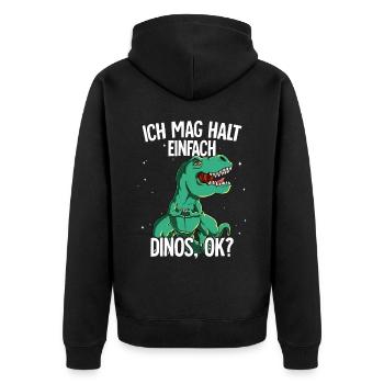 Ich mag halt einfach Dinos - Unisex Premium Bio Zip Hoodie - Schwarz - Hinten - Nico (187cm)