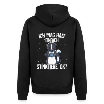 Ich mag halt einfach Stinktiere - Unisex Premium Bio Zip Hoodie - Schwarz - Hinten - Nico (187cm)