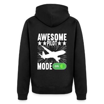 Pilot Flugzeug - Unisex Premium Bio Zip Hoodie - Schwarz - Hinten - Nico (187cm)
