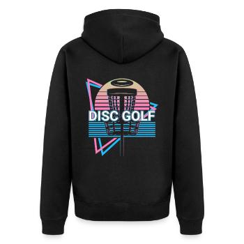 Disc Golf Spieler Retro - Unisex Premium Bio Zip Hoodie - Schwarz - Hinten - Nico (187cm)