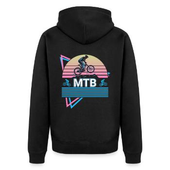 Mtb Biker Cycling Mountainbike Retro - Unisex Premium Organic Zip Hoodie - black - Back - Nico (187cm)